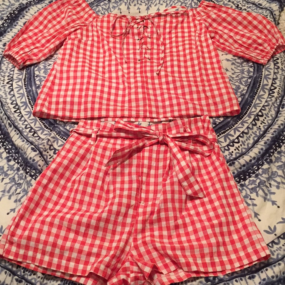 Two-piece crop top/shorts set